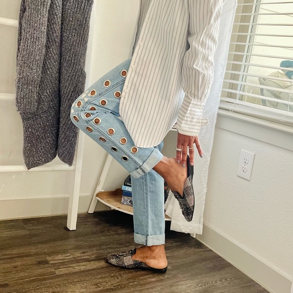 Embellished Gray Mules Loafers Size 9 - Picture 2 of 6